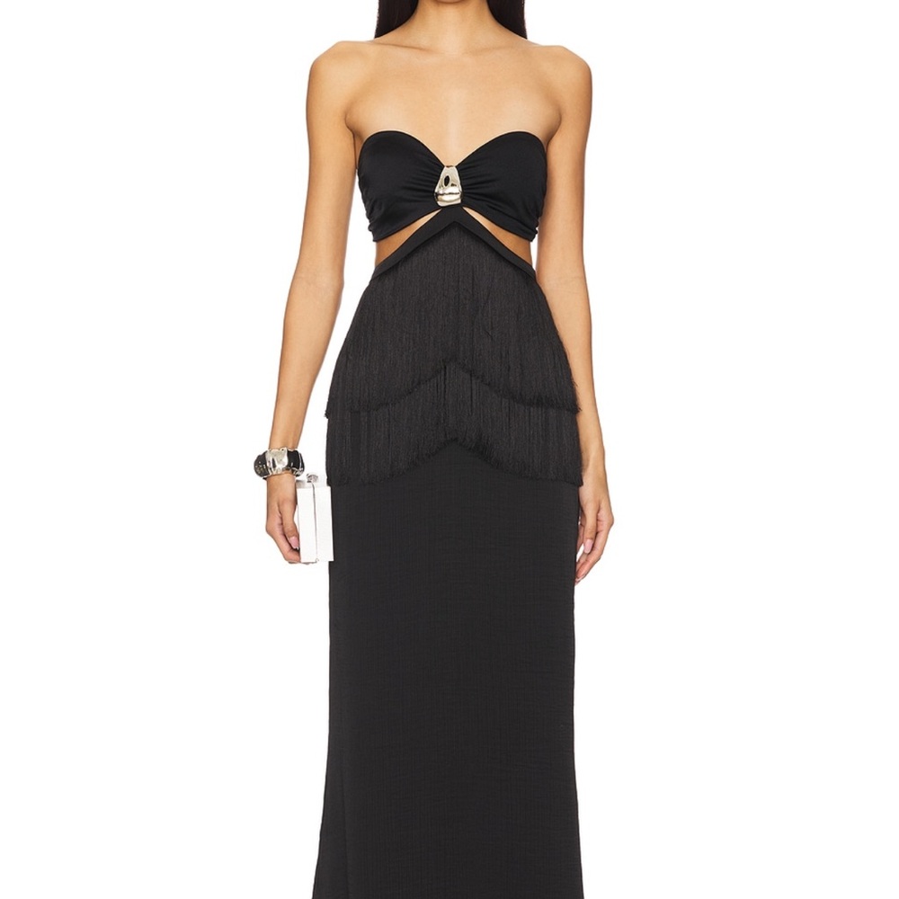Fringe Cut Out Maxi Dress with Silver Detail